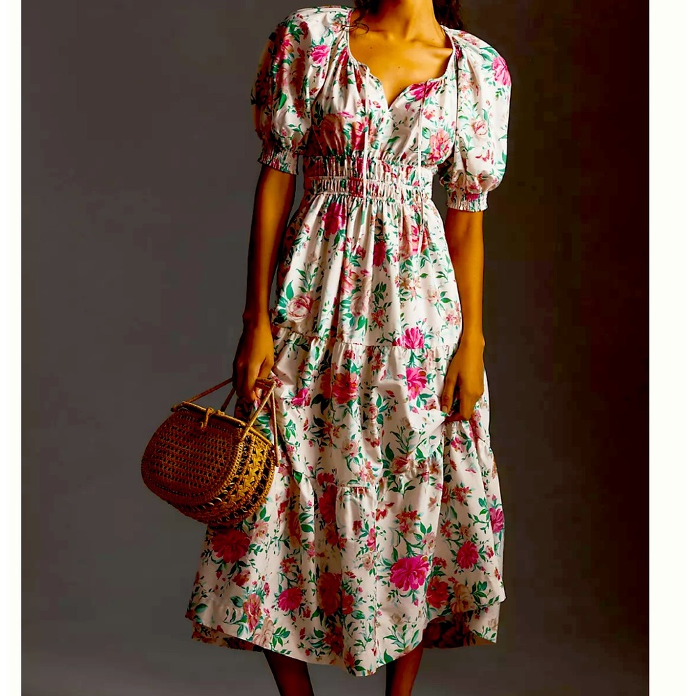 Anthropologie The Somerset Maxi Dress Neutral Floral NWT Size Large
